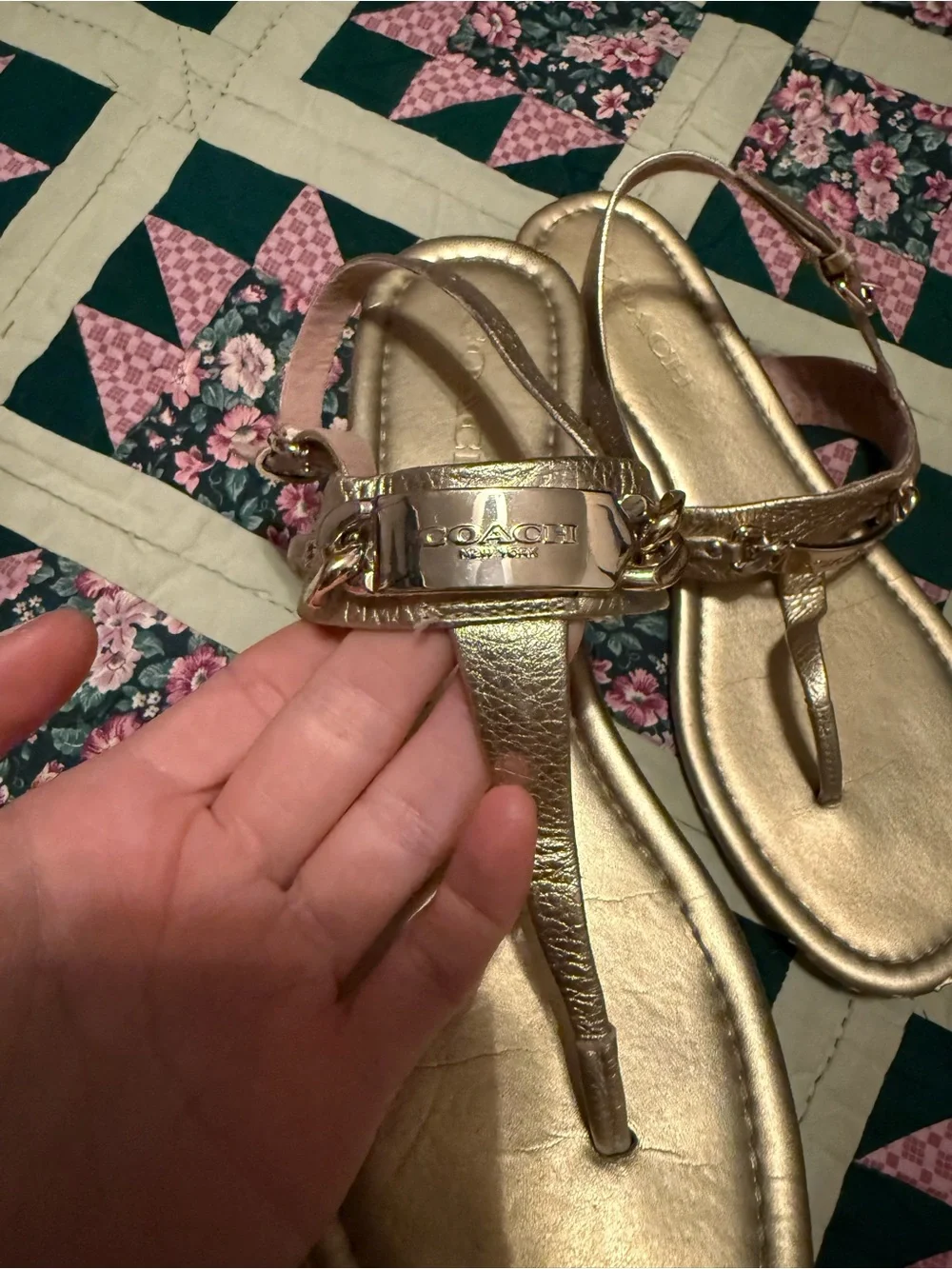 Coach Metallic Gold Women’s T-Strap Sandals